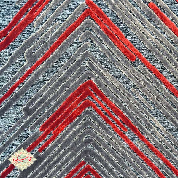 نما نزدیک از فرش شنل طرح رامتین طوسی قرمز